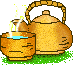 a short looping gif of a cup of warm tea with a tea kettle beside it.
